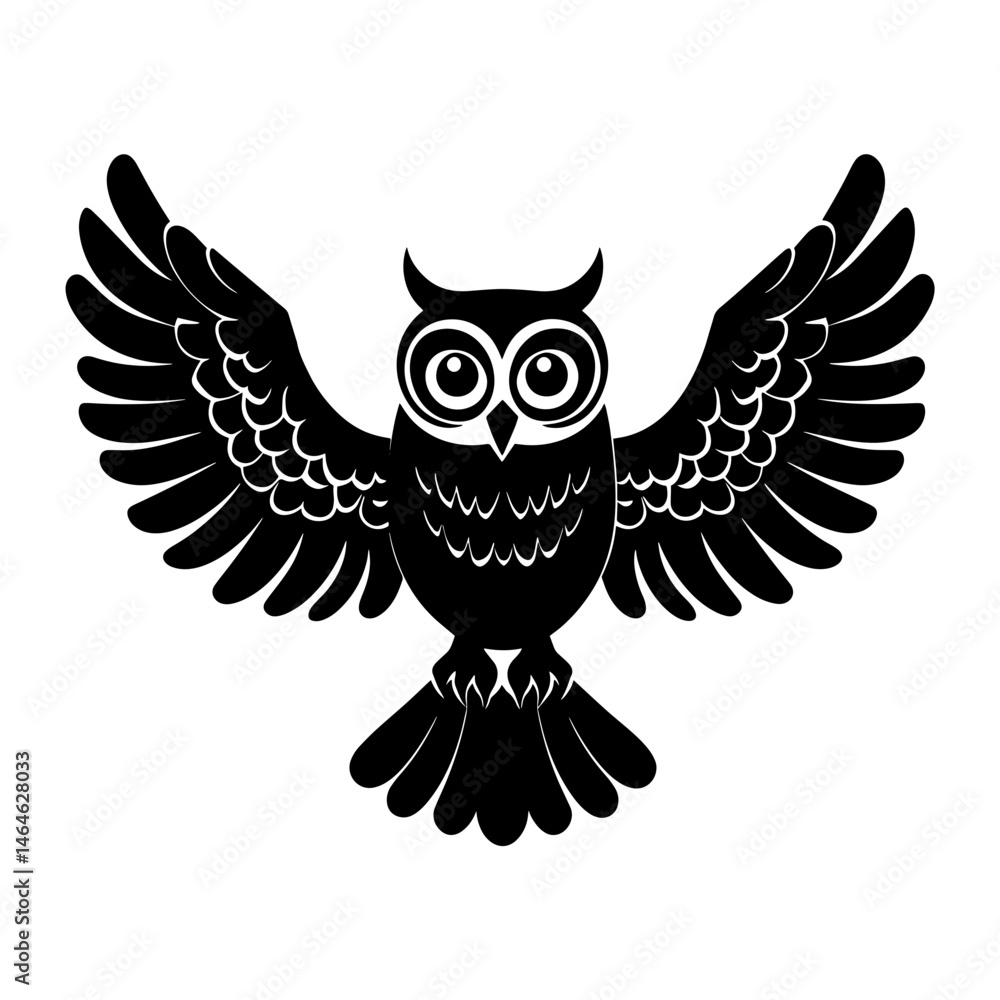 Obraz premium Owl in Flight: A stunning vector illustration of an owl in full flight, wings spread wide, showcasing intricate detail and symmetrical design. It evokes a sense of wisdom and vigilance.