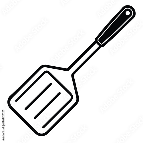 A simple black outline showcases a kitchen spatula resting on a white surface