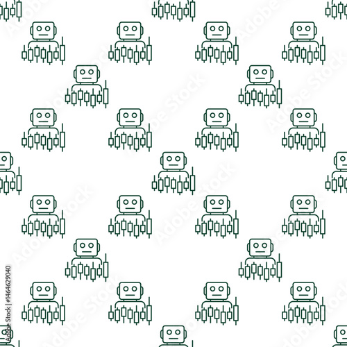 Candlestick Chart and Cryptocurrency Trading Bot vector outline seamless pattern