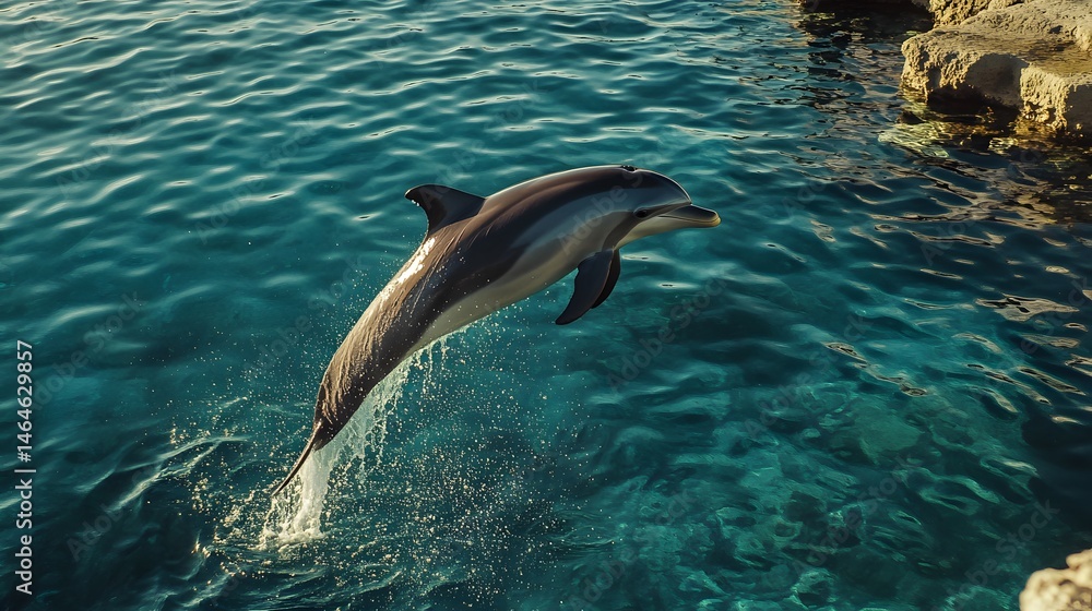 Naklejka premium A dolphin swimming near the shore