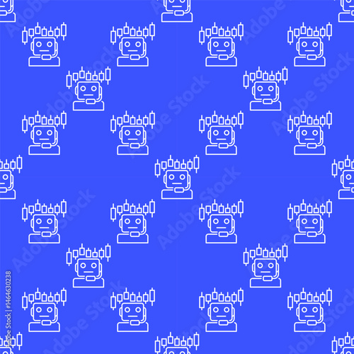 Candlestick Chart and Trading Bot vector AI Trader outline seamless pattern