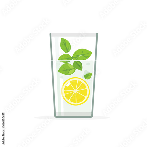 A Cool Glass Of Lemonade With Mint Leaves 2D flat vector illustration, isolated on a white background.