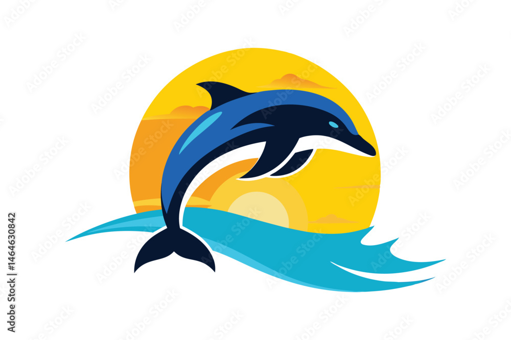 Naklejka premium Dolphin Jumping Sunset Ocean Logo