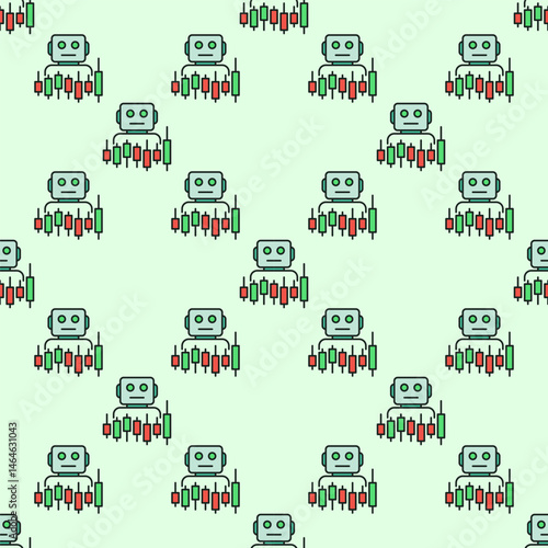 Candlestick Chart and Trading Bot vector automation tools for traders colored seamless pattern