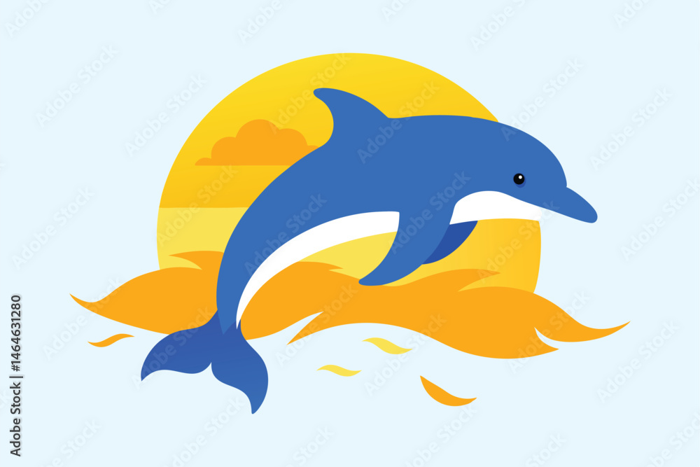 Fototapeta premium Happy Dolphin Jumping Sunset Ocean
