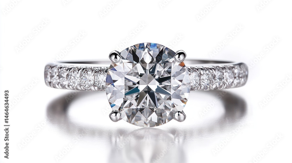 Stunning Solitaire Diamond Engagement Ring with Pave Band