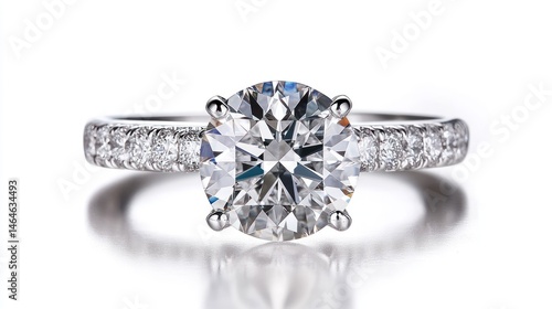 Obraz na płótnie Stunning Solitaire Diamond Engagement Ring with Pave Band w salonie