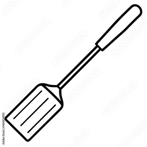 Simple monochrome illustration of kitchen spatula with vertical slots against a transparent backdrop