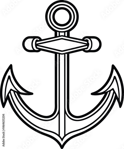 Old Admiral Anchor with Bold Contour Lines Anchor icon vector line art