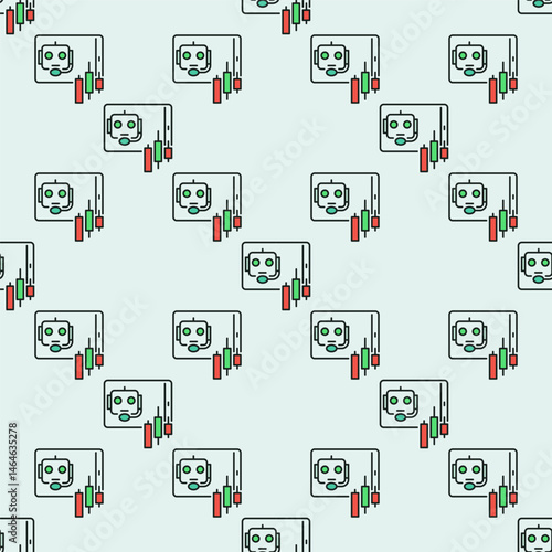 Cryptocurrency Trading Support in Speech Bubble vector AI Bot colored seamless pattern