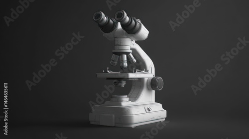 Obraz na płótnie A Detailed 3D Render of a Modern White Microscope Against a Dark Background w salonie