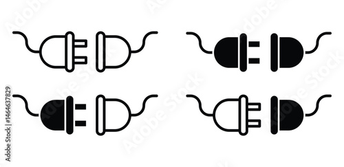 Simple Black and White Electric Plug Icons Showing Connection and Disconnection Vector Design
