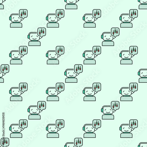 Smiling Trading Bot with Candlestick Chart vector colored seamless pattern