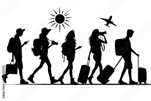 Silhouettes of young travellers