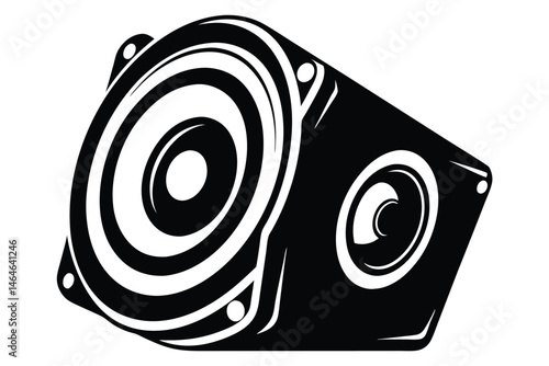 A striking black and white speaker emblem design captures powerful sound representation clearly