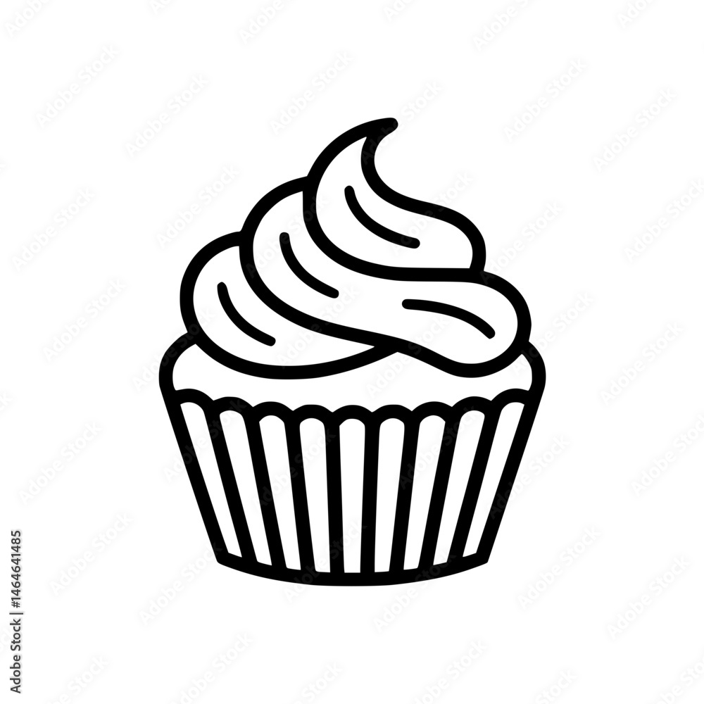 Cupcake illustration with swirled frosting outline shape Cupcake illustration with swirled frosting outline shape