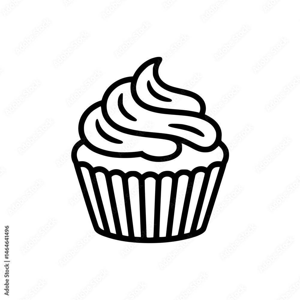 Cupcake illustration with swirled frosting outline shape Cupcake illustration with swirled frosting outline shape