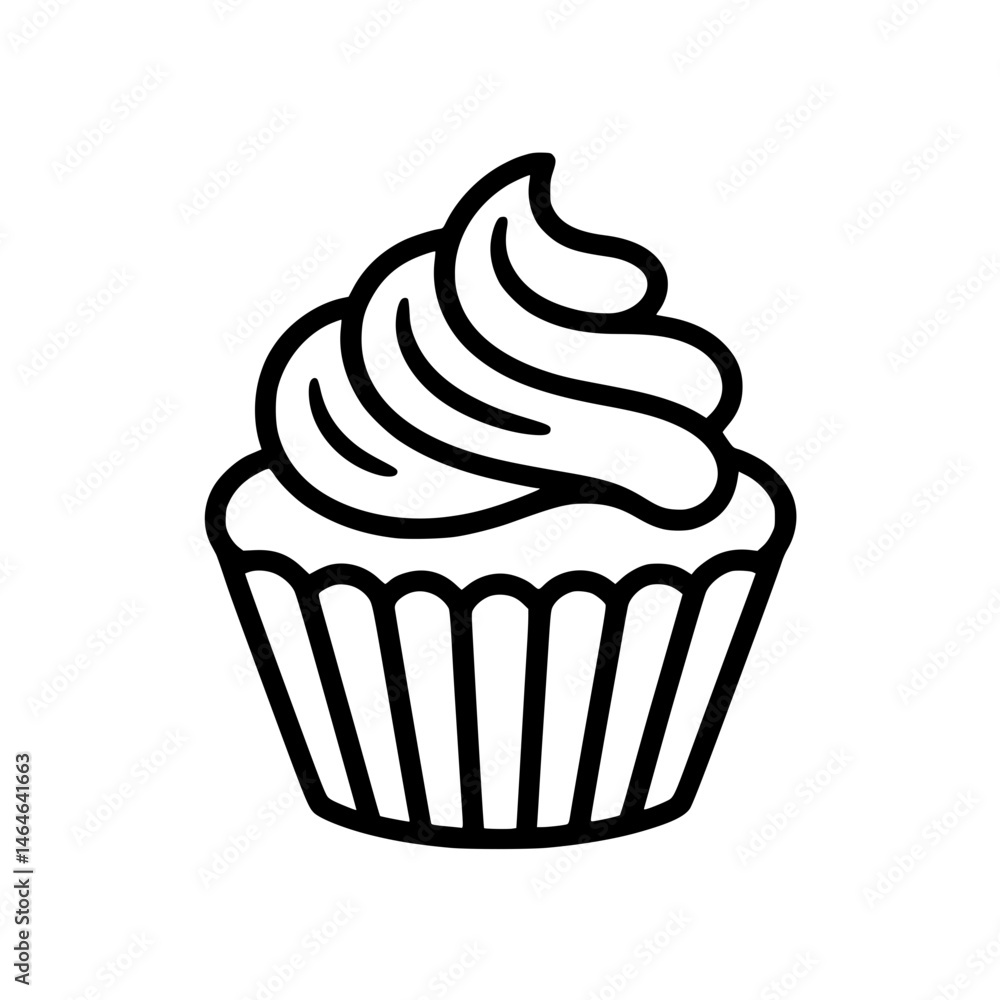 Cupcake illustration with swirled frosting outline shape Cupcake illustration with swirled frosting outline shape