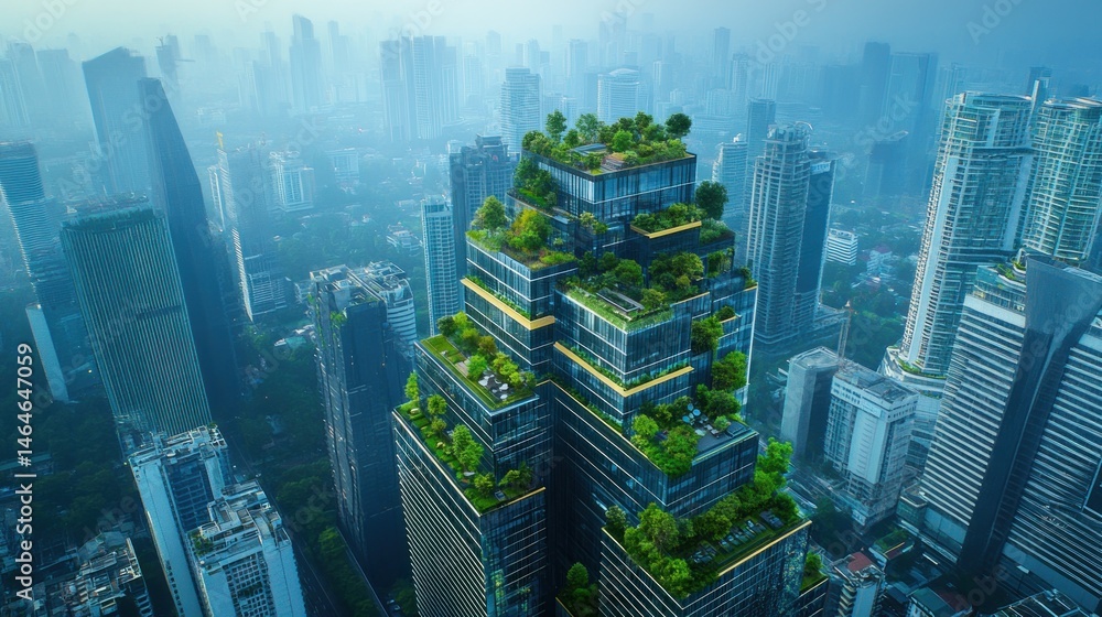 Obraz premium Green skyscraper cityscape sustainable urban architecture design