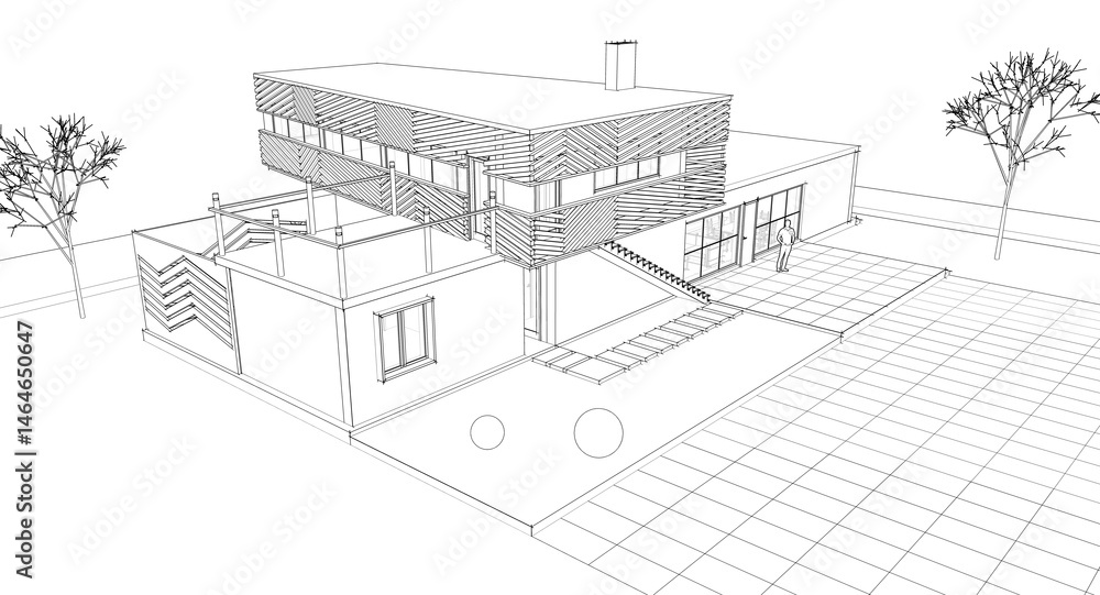 Fototapeta premium modern modular house 3d illustration