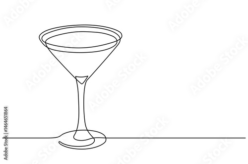 Martini drink line art. Line drawing of cocktail glass. Continuous one line drawing. Vector illustration with EDITABLE stroke. Isolated on transparent background.