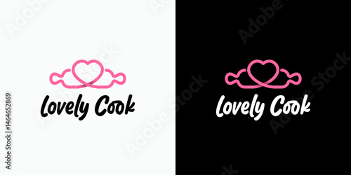 Vector logo design combination of rolling pin and heart shape with modern, simple, clean and abstract style. Icon for business, food and beverage, cooking and personal branding.