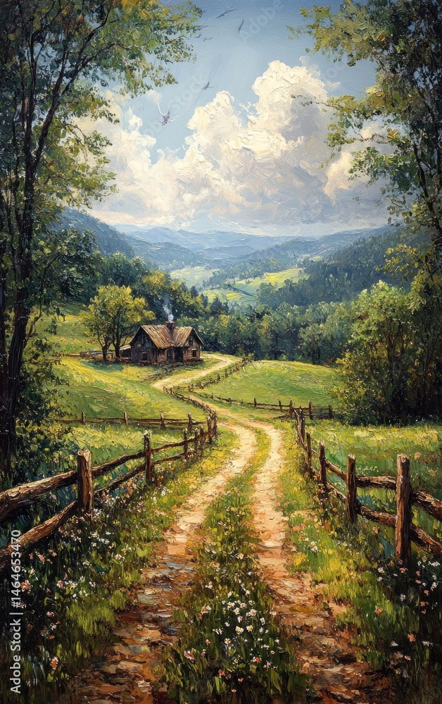 Winding road to cabin in scenic valley Winding road to cabin in scenic valley