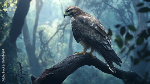 A hawk resting on a tree branch