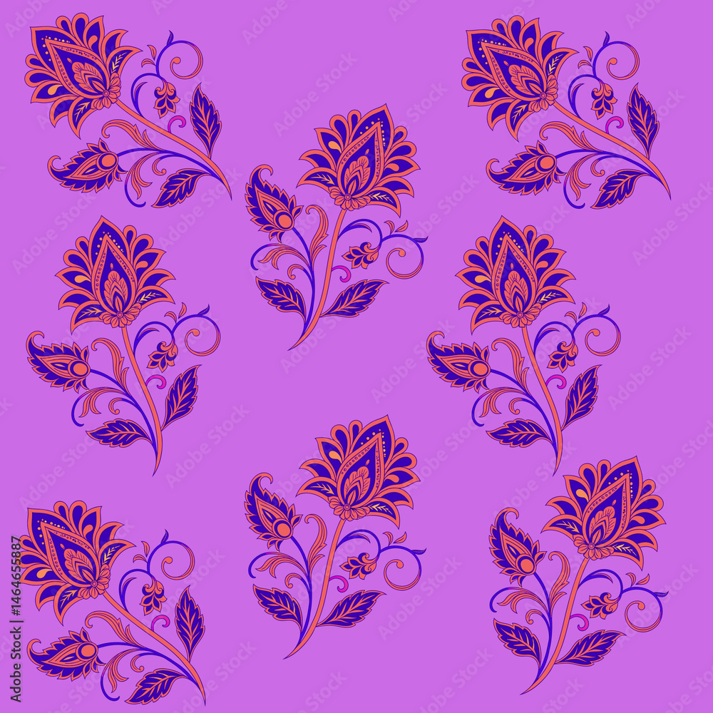 Vector set of decorative floral elements in ethnic oriental style. Hand drawn illustration. Vector set of decorative floral elements in ethnic oriental style. Hand drawn illustration.