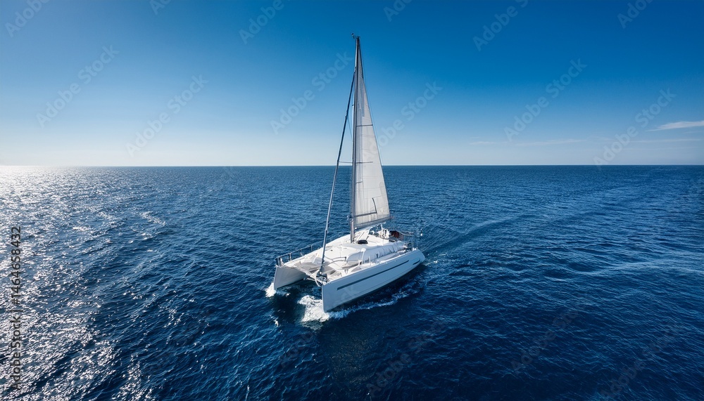 Fototapeta premium drone viwe yacht catamaran sailing on the sea with clear blue sky