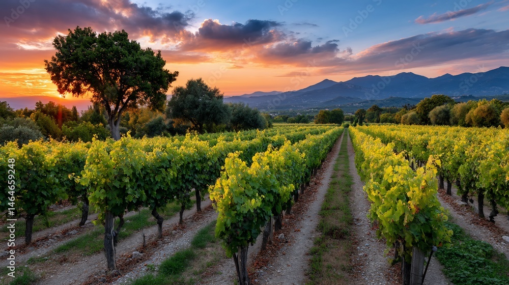 Naklejka premium Vineyard at Sunset