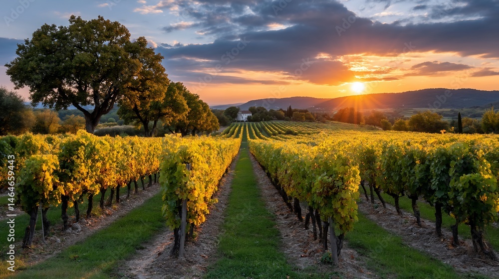 Naklejka premium Vineyard Sunset Landscape