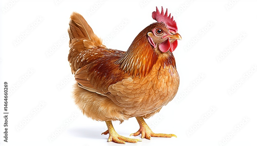 Fototapeta premium Brown Hen on White Background Studio Shot