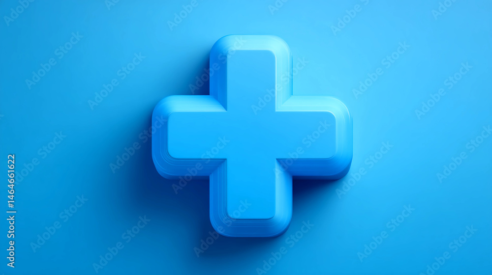 Obraz premium Modern blue plus sign icon, 3D effect, isolated on solid color background