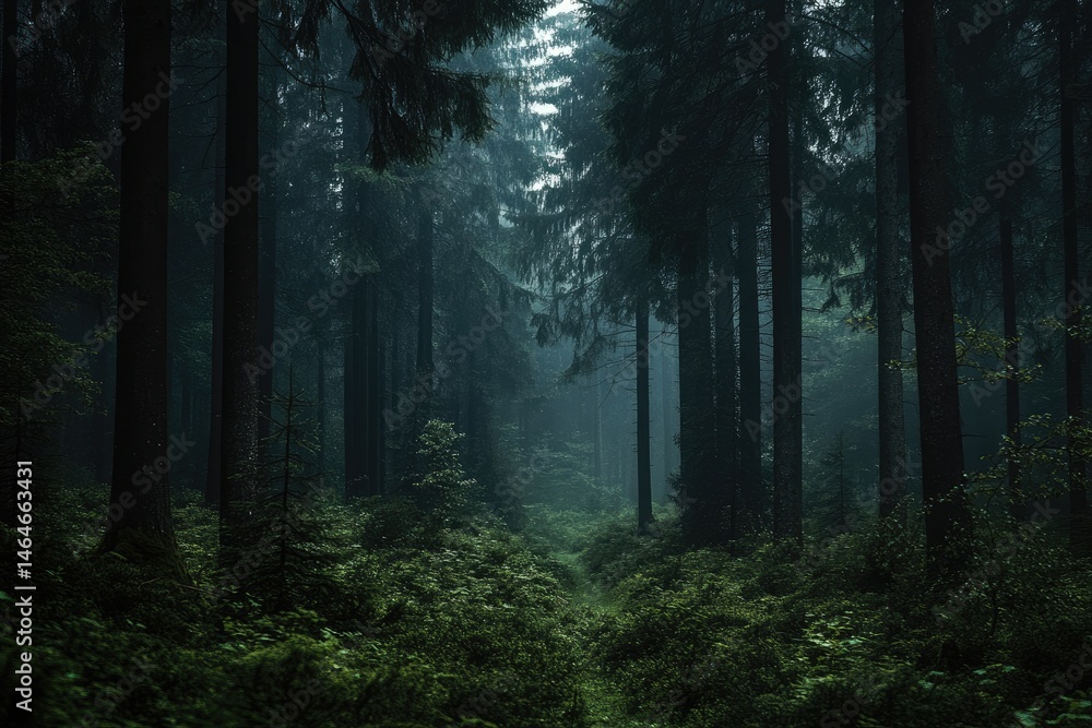 Fototapeta premium Misty, dark forest path