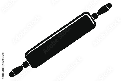 Single black rolling pin rests diagonally on a white seamless background