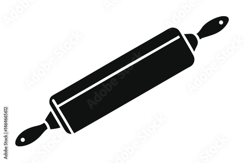 Solid black rolling pin stands diagonally against a crisp, pure white transparent background