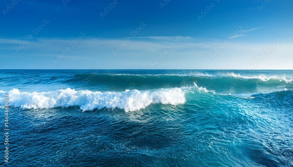 Fototapeta premium ocean waves on sunny day splashing waves blue clean wavy sea water