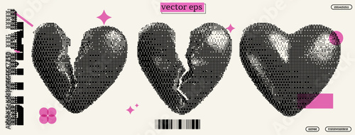 Exploration of digital art showcasing fragmented hearts reflecting themes of love and loss in a y2k style