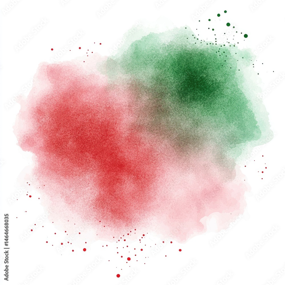 Abstract watercolor splash of red and green. Soft, blended hues with speckles of color Abstract watercolor splash of red and green. Soft, blended hues with speckles of color