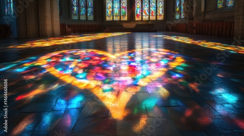 Stained glass heart light church floor