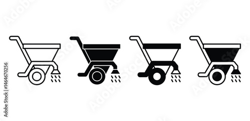 Fertilizer Spreader Icons Black and White Illustrations of Agricultural Equipment Vector Design