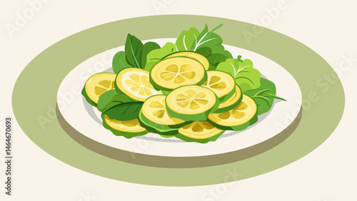 A plate of zucchini chips baked with parmesan cheese and herbs for a savory treat.. Vector illustration