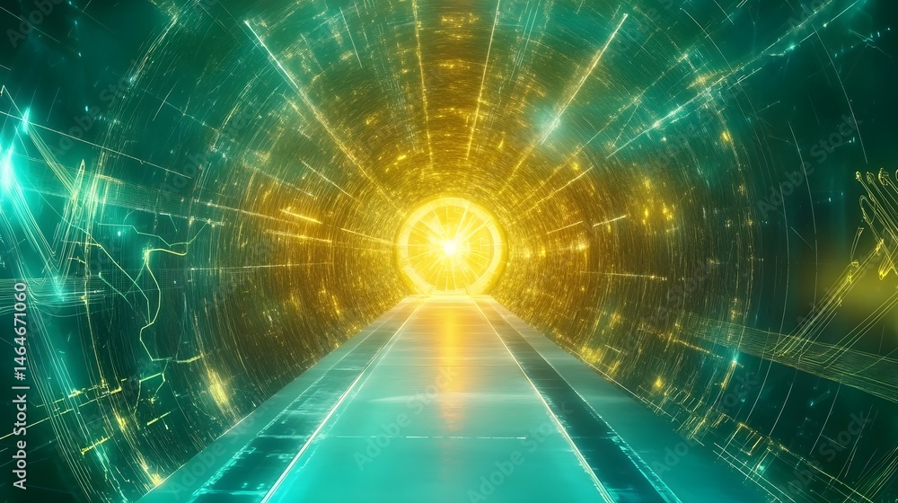 Fototapeta premium A vibrant, futuristic tunnel of light and glowing lines.