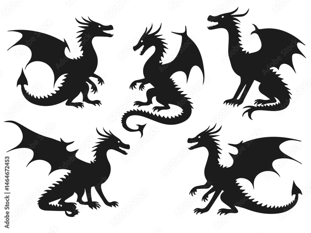 dragon silhouettes set dragon silhouettes set