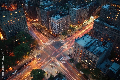 Wallpaper Mural Urban intersection at twilight.  Detailed view of a city's intersection at dusk, with illuminated streets and buildings Torontodigital.ca