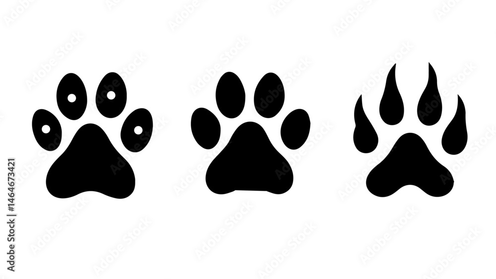 Fototapeta premium Various Animal Paw Print Vector Illustrations – Collection of Footprint Icons and Silhouettes