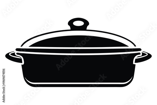 Detailed outline showcases a black pot with a lid and handles