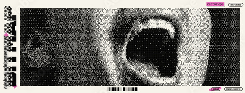 Dynamic expression of emotion through pixel art influenced by dadaism and y2k aesthetics in a visually striking monochromatic design