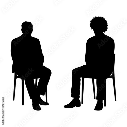 Silhouette of Two Men Sitting in Chairs Conversation, Discussion, Meeting, Interview